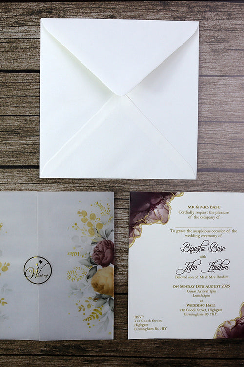 Load image into Gallery viewer, Floral Translucent Square Vellum Invitation ABC 1217
