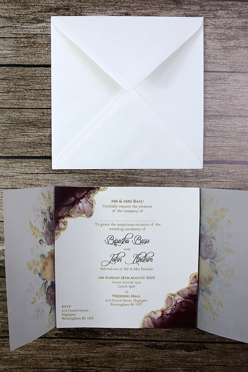 Load image into Gallery viewer, Floral Translucent Square Vellum Invitation ABC 1217
