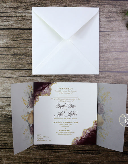 Square Vellum Wedding Invitations with floral Vellum Jacket Invitation in purple