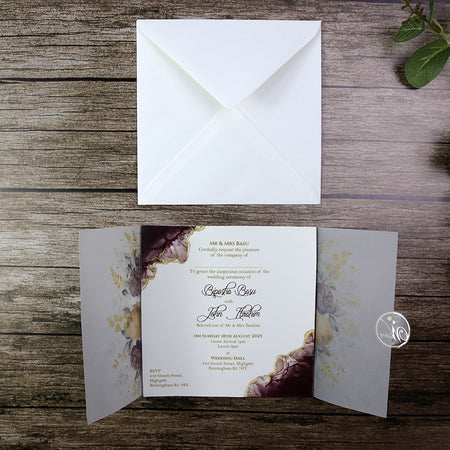 Square Vellum Wedding Invitations with floral Vellum Jacket Invitation in purple