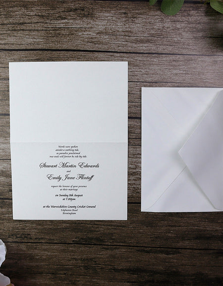 Panache 1219 simple white single fold wedding invitation