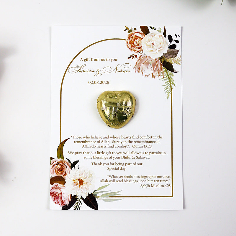 Peach Arch Floral Flat A6 Favour Cards FV121 – Add Your Own Chocolate Treat