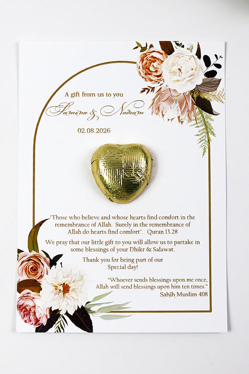 Load image into Gallery viewer, Peach Arch Floral Flat A6 Favour Cards FV121 – Add Your Own Chocolate Treat
