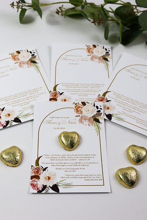 Load image into Gallery viewer, Peach Arch Floral Flat A6 Favour Cards FV121 – Add Your Own Chocolate Treat

