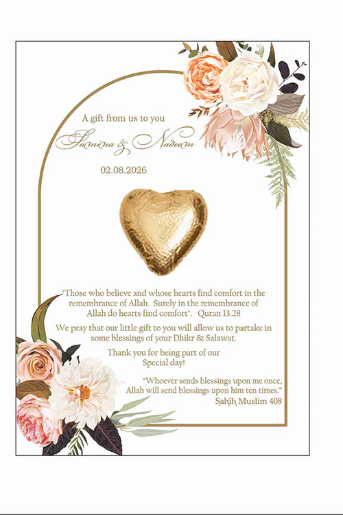 Load image into Gallery viewer, Peach Arch Floral Flat A6 Favour Cards FV121 – Add Your Own Chocolate Treat
