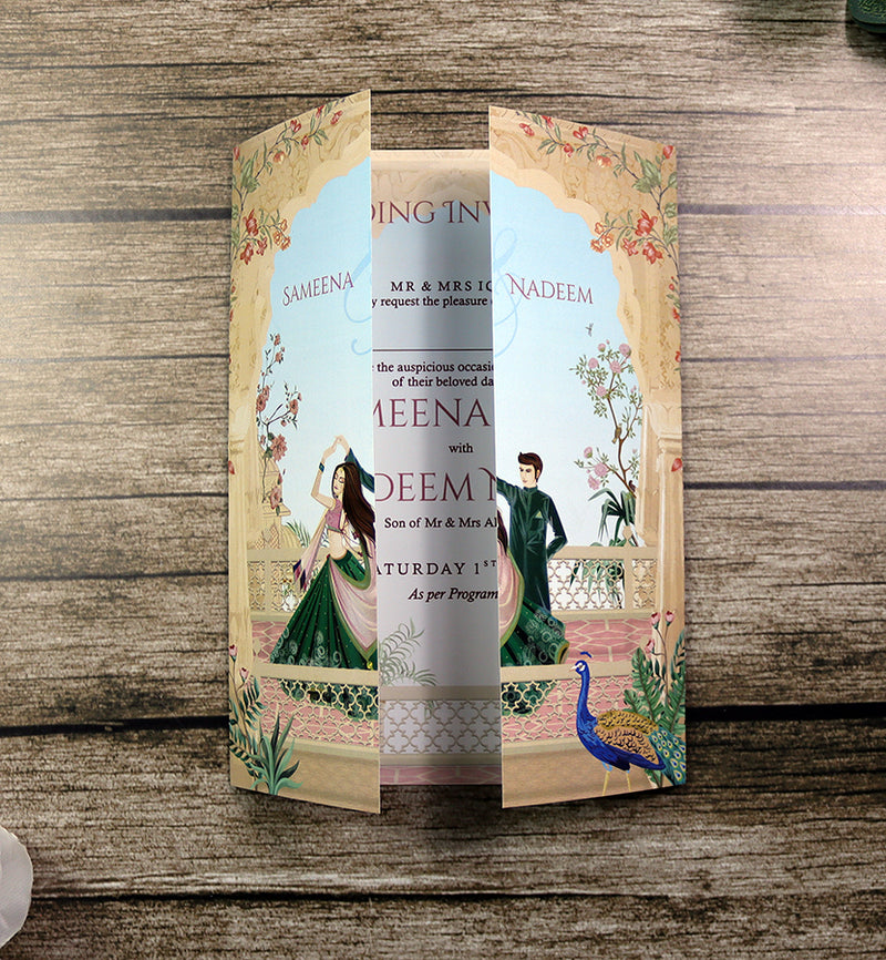 ABC 1281 Mughal-Themed A4 Gatefold Wedding Invitation with Envelopes
