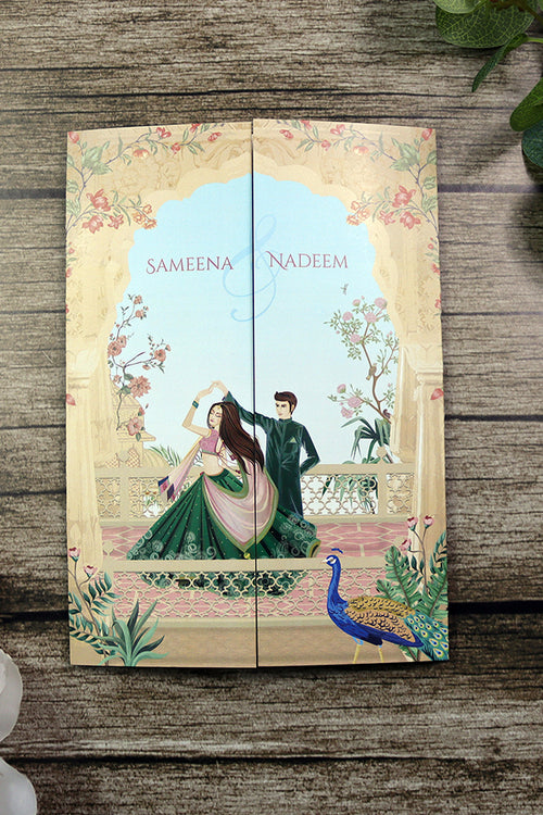 Load image into Gallery viewer, ABC 1281 Mughal-Themed A4 Gatefold Wedding Invitation with Envelopes
