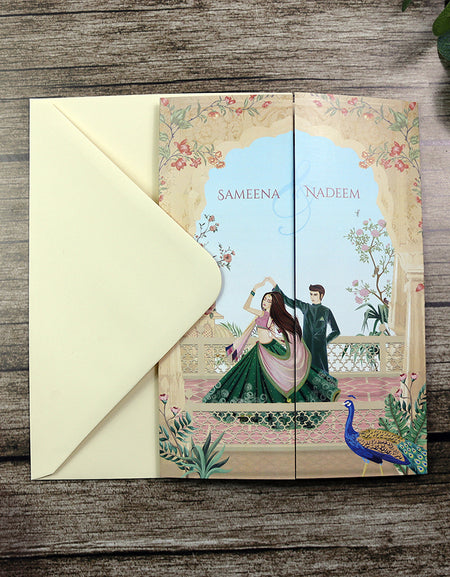 ABC 1281 Mughal-Themed A4 Gatefold Wedding Invitation with Envelopes