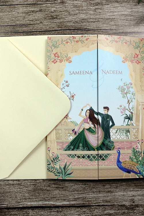 Load image into Gallery viewer, ABC 1281 Mughal-Themed A4 Gatefold Wedding Invitation with Envelopes

