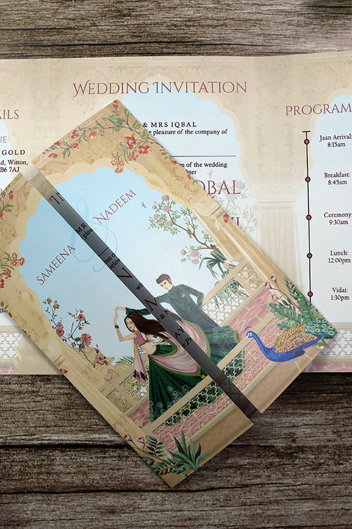 Load image into Gallery viewer, ABC 1281 Mughal-Themed A4 Gatefold Wedding Invitation with Envelopes
