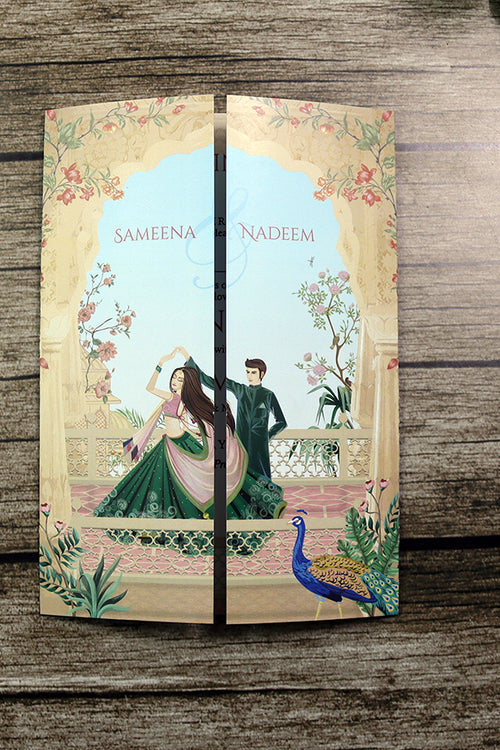 Load image into Gallery viewer, ABC 1281 Mughal-Themed A4 Gatefold Wedding Invitation with Envelopes
