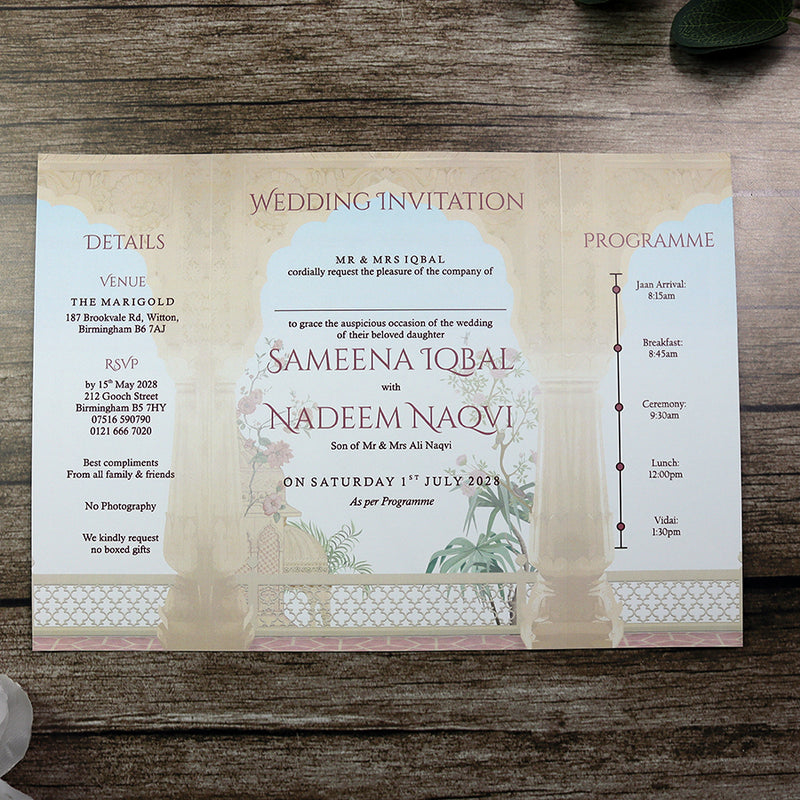 ABC 1281 Mughal-Themed A4 Gatefold Wedding Invitation with Envelopes