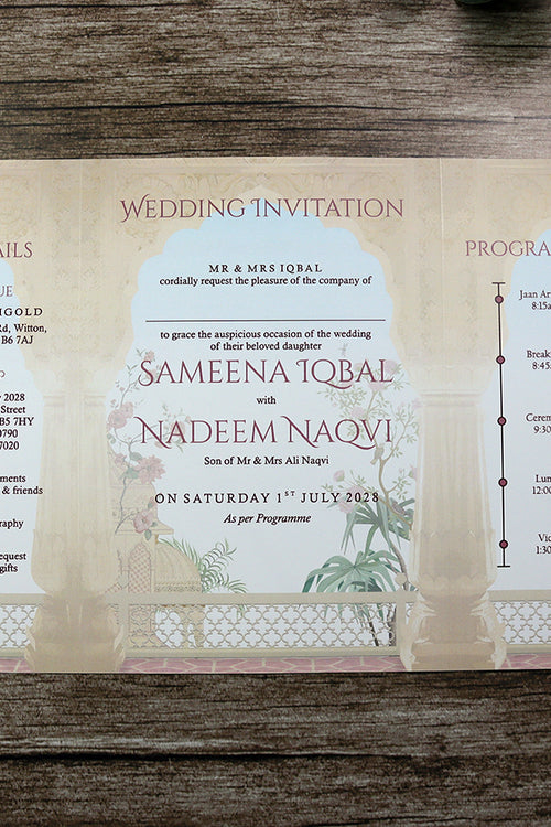 Load image into Gallery viewer, ABC 1281 Mughal-Themed A4 Gatefold Wedding Invitation with Envelopes

