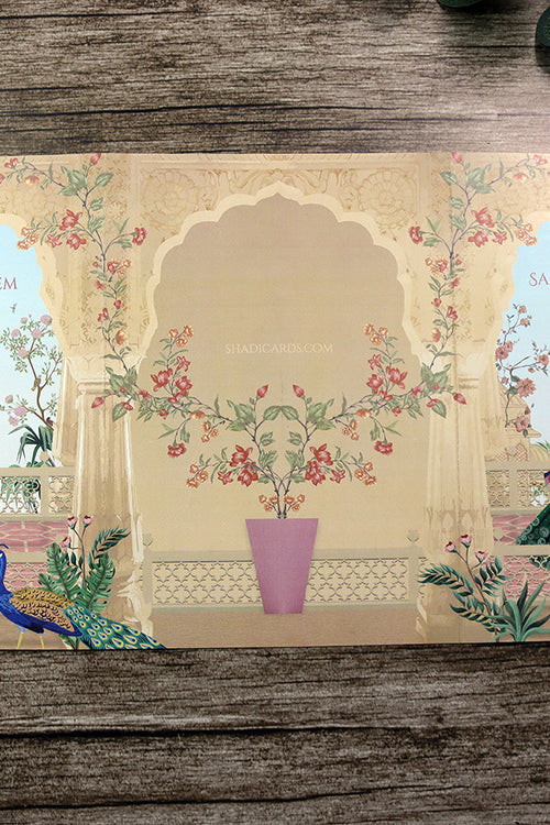 Load image into Gallery viewer, ABC 1281 Mughal-Themed A4 Gatefold Wedding Invitation with Envelopes
