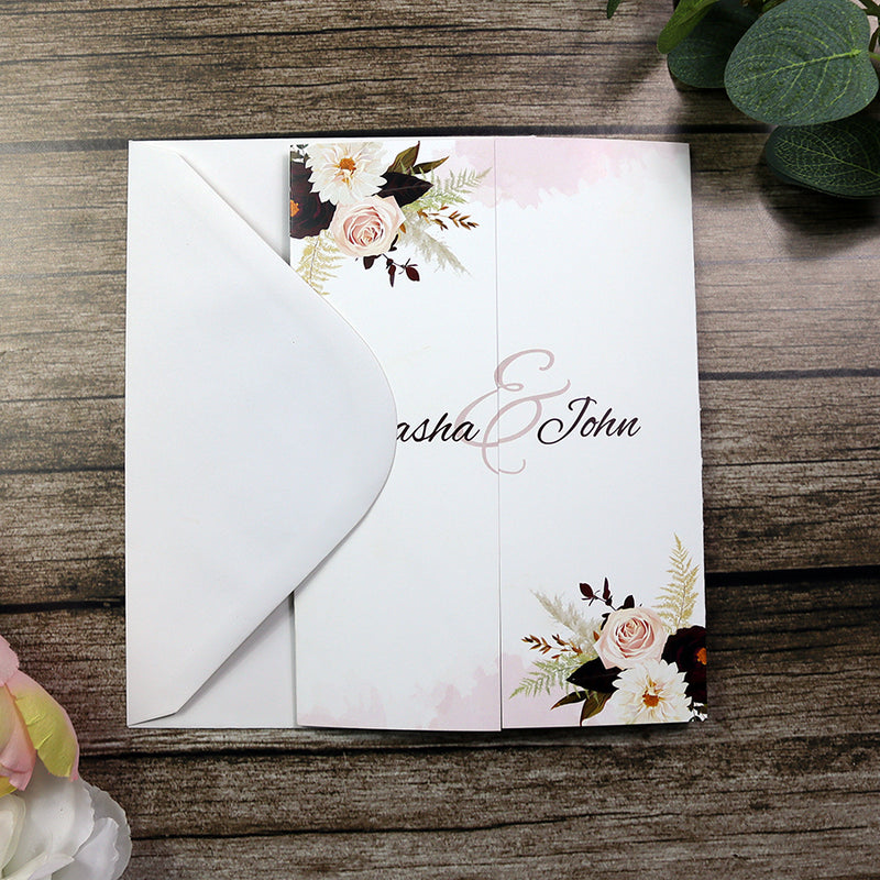 ABC 1282 Elegant Maroon Floral A4 Gatefold Invitation with Envelopes