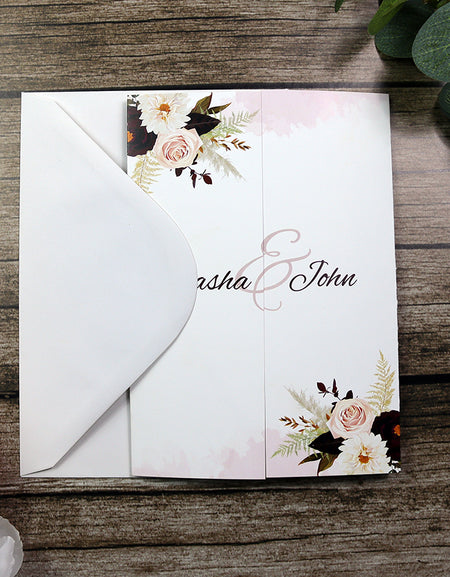 ABC 1282 Elegant Maroon Floral A4 Gatefold Invitation with Envelopes