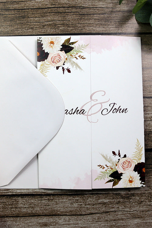 Load image into Gallery viewer, ABC 1282 Elegant Maroon Floral A4 Gatefold Invitation with Envelopes
