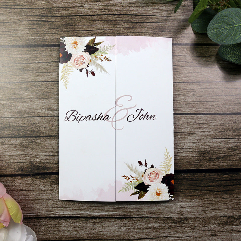 ABC 1282 Elegant Maroon Floral A4 Gatefold Invitation with Envelopes