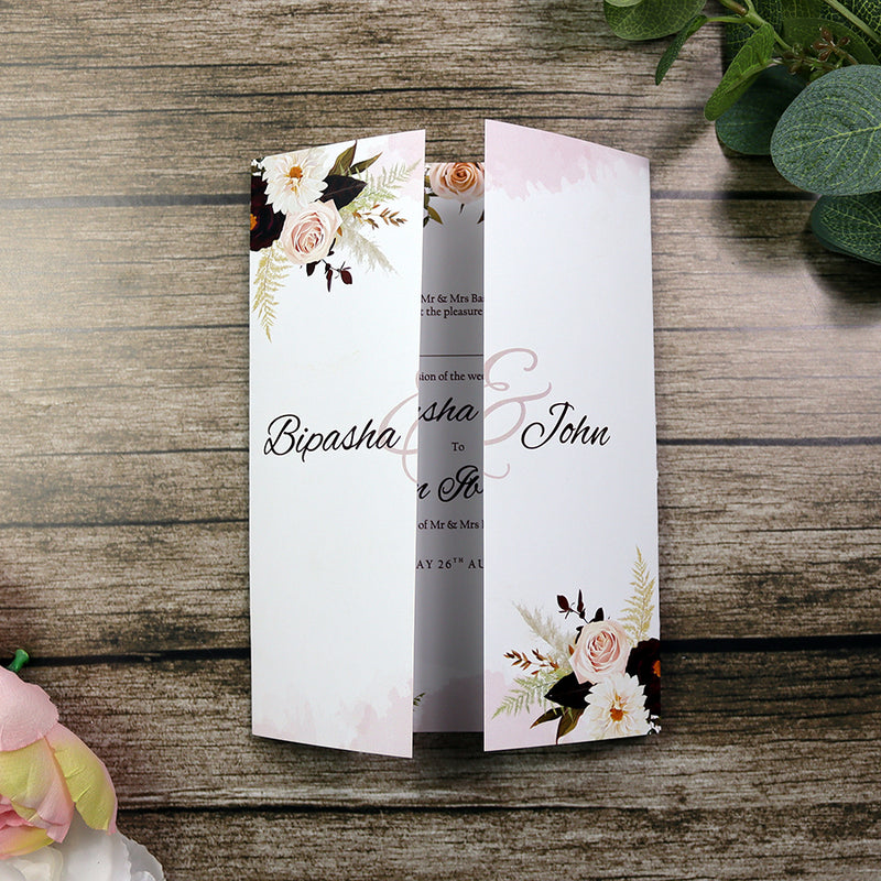 ABC 1282 Elegant Maroon Floral A4 Gatefold Invitation with Envelopes