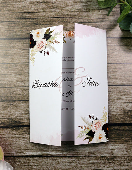 ABC 1282 Elegant Maroon Floral A4 Gatefold Invitation with Envelopes