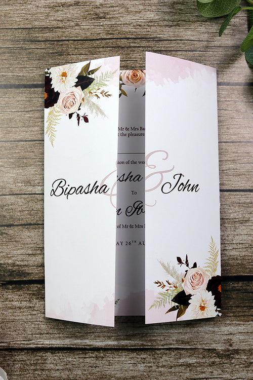 Load image into Gallery viewer, ABC 1282 Elegant Maroon Floral A4 Gatefold Invitation with Envelopes
