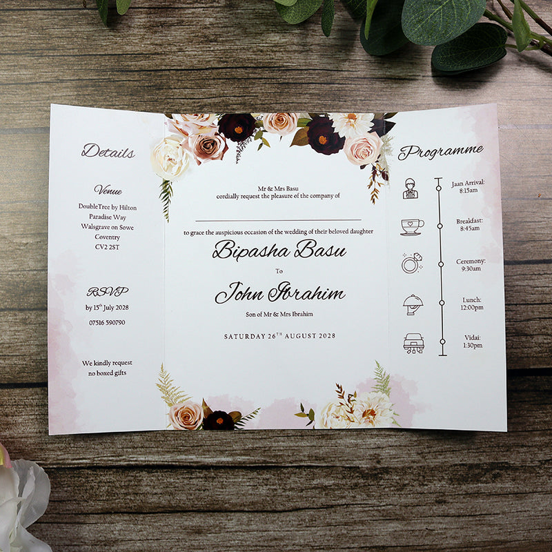 ABC 1282 Elegant Maroon Floral A4 Gatefold Invitation with Envelopes