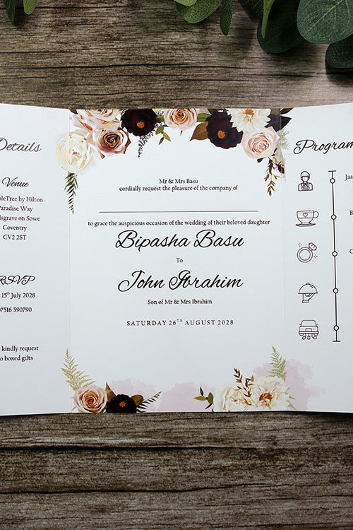 Load image into Gallery viewer, ABC 1282 Elegant Maroon Floral A4 Gatefold Invitation with Envelopes
