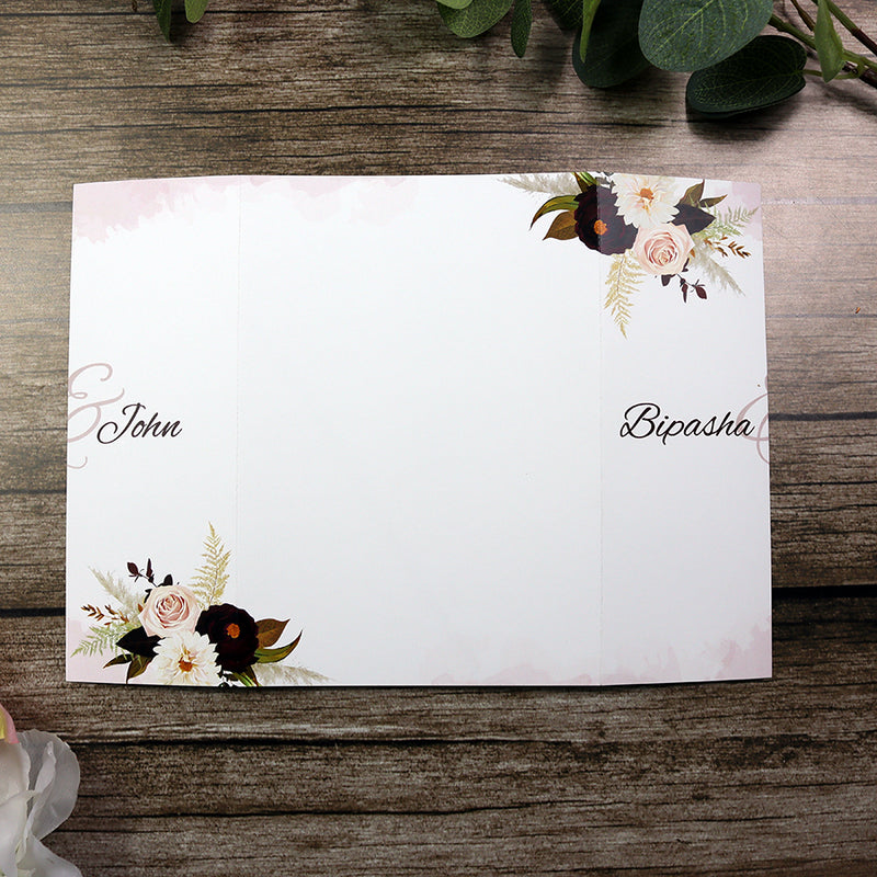 ABC 1282 Elegant Maroon Floral A4 Gatefold Invitation with Envelopes