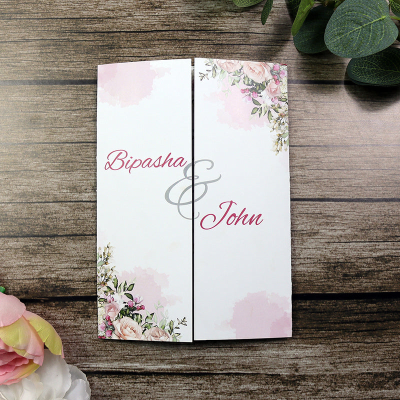 ABC 1283 Elegant Pink Floral A4 Gatefold Invitation with Envelopes