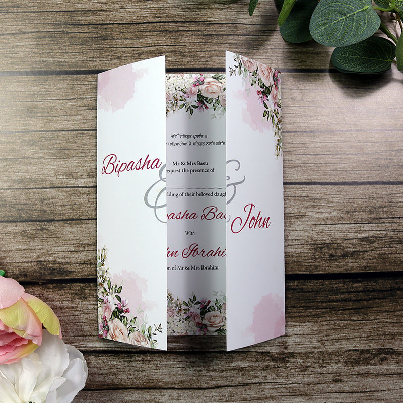 ABC 1283 Elegant Pink Floral A4 Gatefold Invitation with Envelopes