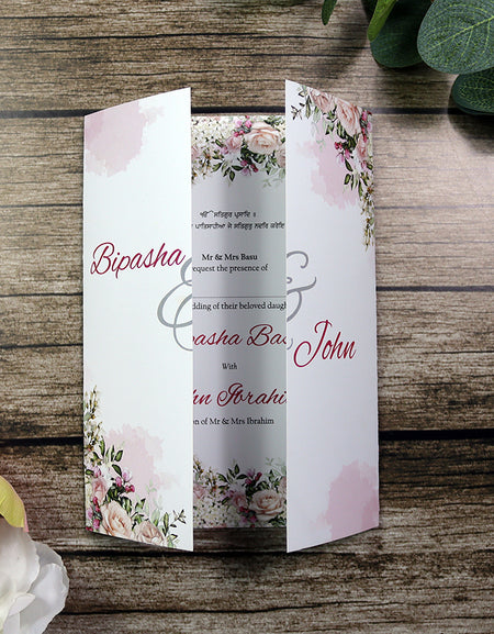 ABC 1283 Elegant Pink Floral A4 Gatefold Invitation with Envelopes