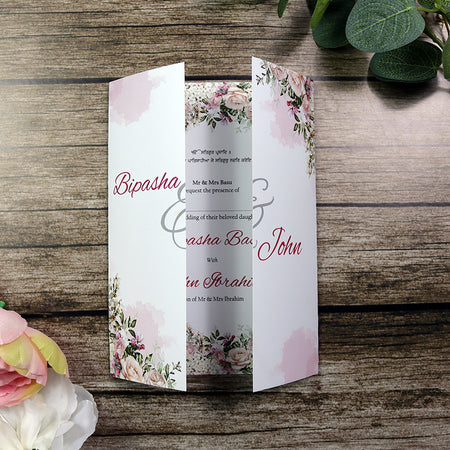ABC 1283 Elegant Pink Floral A4 Gatefold Invitation with Envelopes