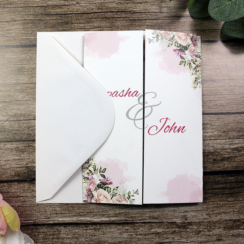 ABC 1283 Elegant Pink Floral A4 Gatefold Invitation with Envelopes