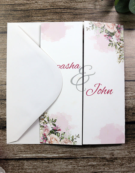 ABC 1283 Elegant Pink Floral A4 Gatefold Invitation with Envelopes