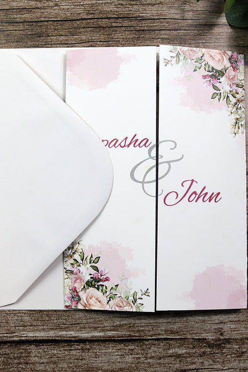 Load image into Gallery viewer, ABC 1283 Elegant Pink Floral A4 Gatefold Invitation with Envelopes
