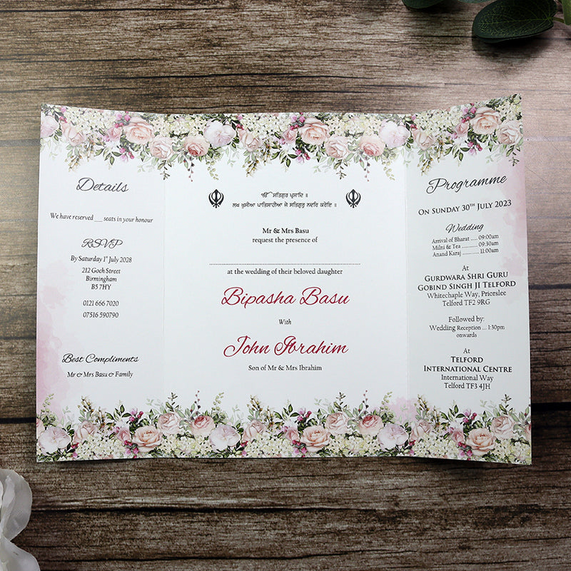 ABC 1283 Elegant Pink Floral A4 Gatefold Invitation with Envelopes