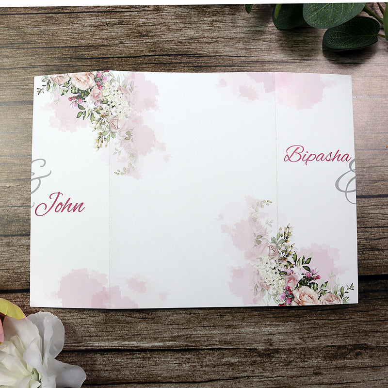 ABC 1283 Elegant Pink Floral A4 Gatefold Invitation with Envelopes