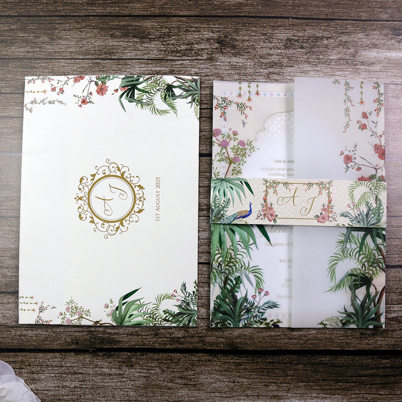 ABC 1284 Mughal-Themed Vellum Wedding Invitation with matching card envelope