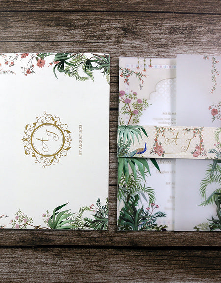 ABC 1284 Mughal-Themed Vellum Wedding Invitation with matching card envelope
