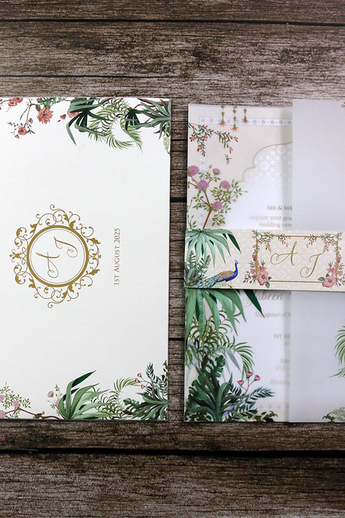 Load image into Gallery viewer, ABC 1284 Mughal-Themed Vellum Wedding Invitation with matching card envelope
