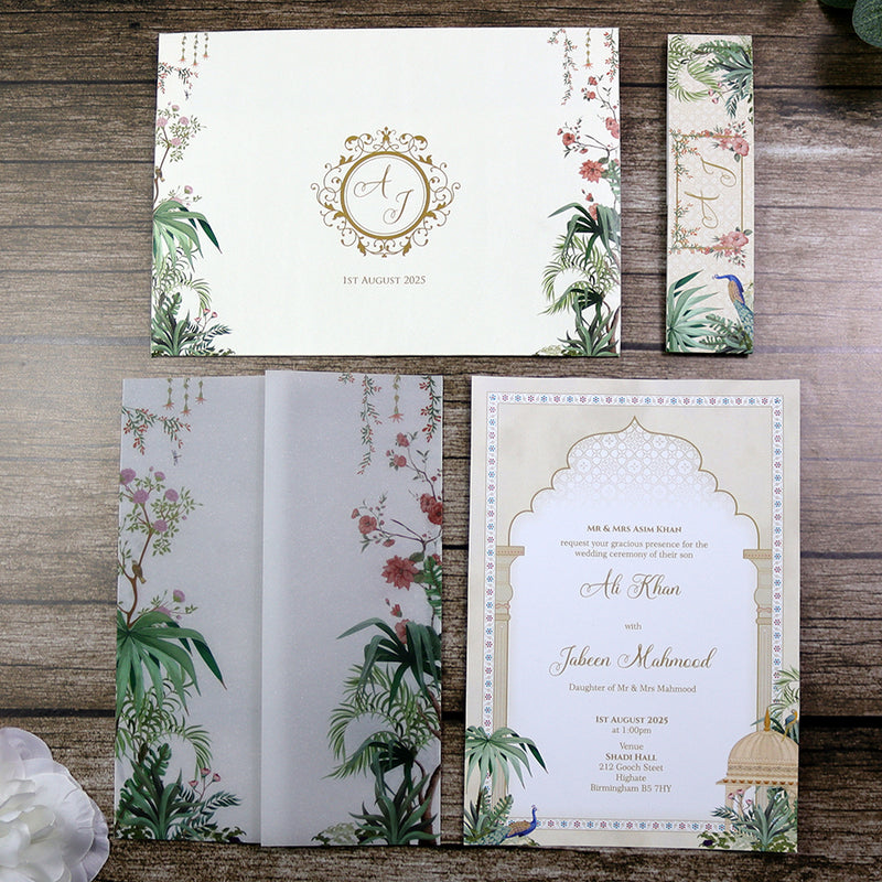 ABC 1284 Mughal-Themed Vellum Wedding Invitation with matching card envelope