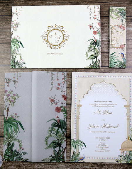 ABC 1284 Mughal-Themed Vellum Wedding Invitation with matching card envelope