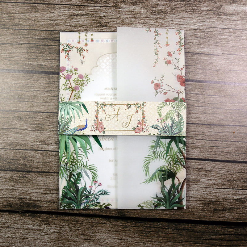 ABC 1284 Mughal-Themed Vellum Wedding Invitation with matching card envelope