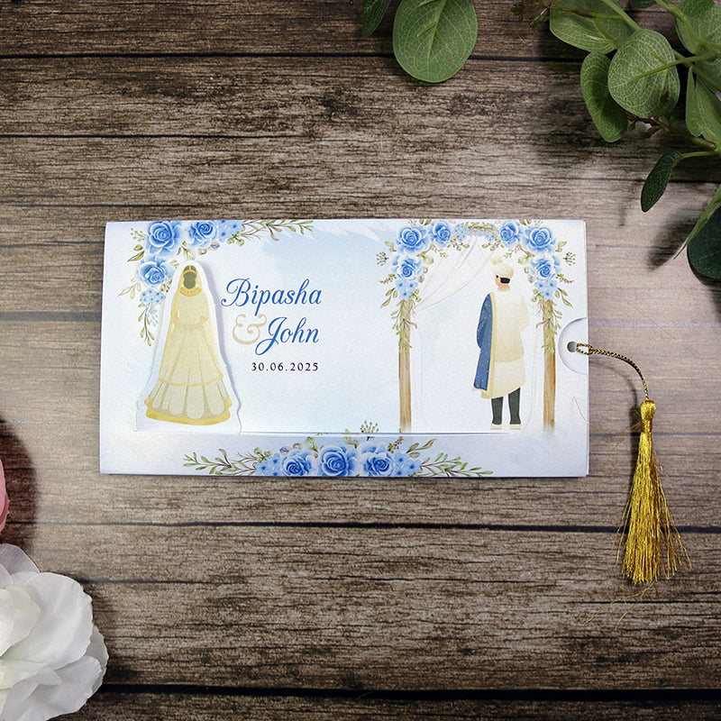 ABC 1301 Sliding Bride & Groom Blue Floral Invitation