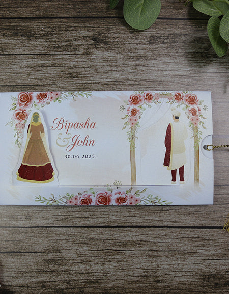 ABC 1302 Sliding Bride & Groom Red Floral Invitation