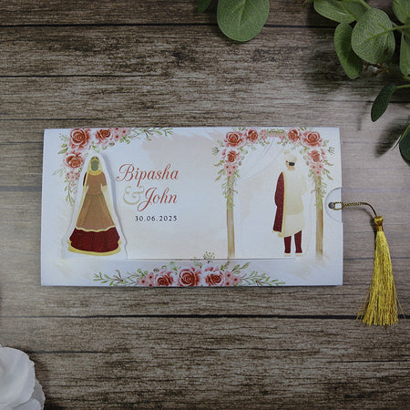 ABC 1302 Sliding Bride & Groom Red Floral Invitation