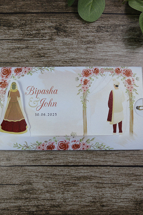 Load image into Gallery viewer, ABC 1302 Sliding Bride &amp; Groom Red Floral Invitation
