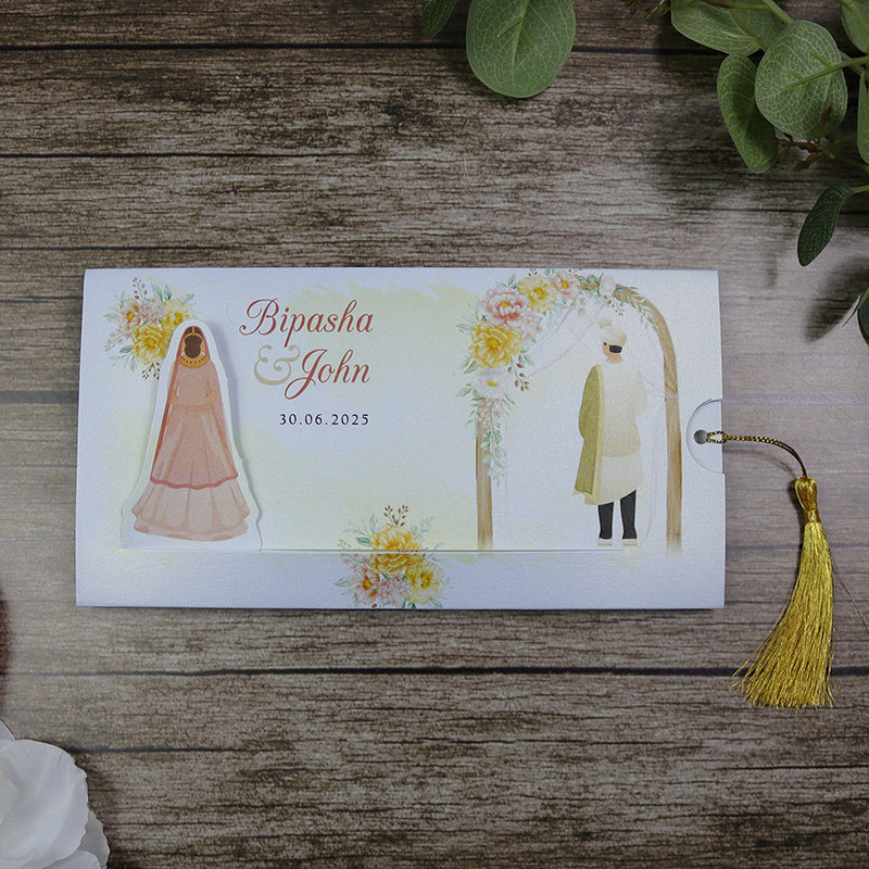 ABC 1303 Sliding Bride & Groom Yellow Floral Invitation