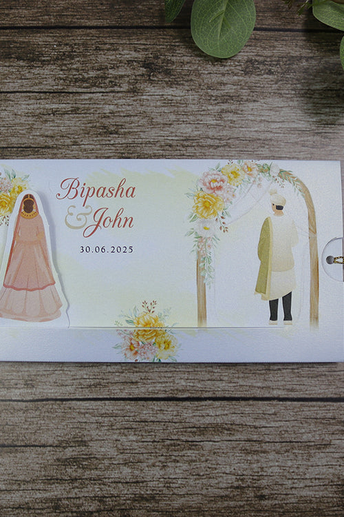 Load image into Gallery viewer, ABC 1303 Sliding Bride &amp; Groom Yellow Floral Invitation
