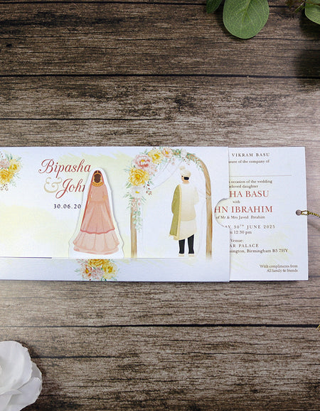 ABC 1303 Sliding Bride & Groom Yellow Floral Invitation